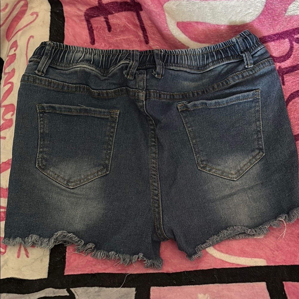Distressed Denim Shorts with Drawstring - Picture 2 of 3